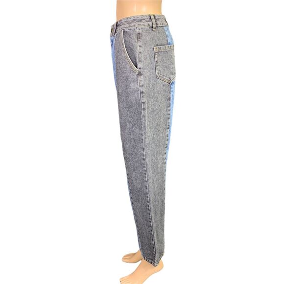 Shein Womens Denim Blue Jeans Retro High Waist Colorblock Mom Jeans Cropped XS - Picture 7 of 10